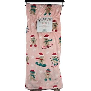 Casaba Kids Pink Gingerbread Winter Sports Plush Throw 50x70 BNWT